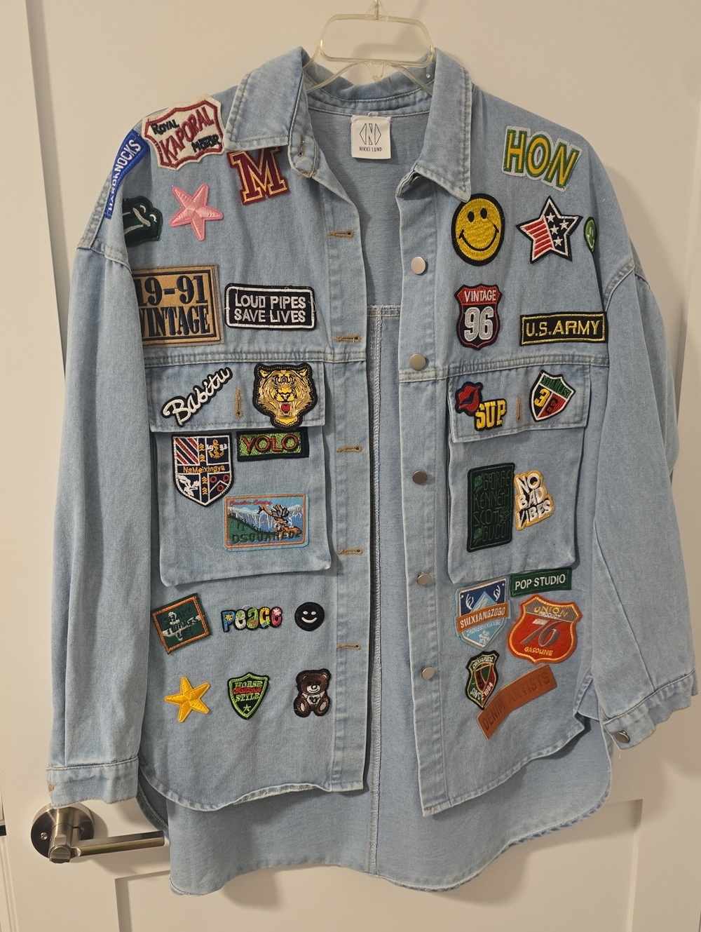 Nikki Lund Light Blue Ladies Denim Jacket with Patchwork - Unbranded